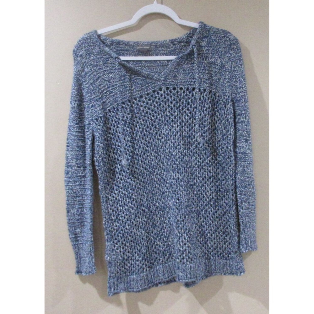 Eddie Bauer Sweater Women Med Blue Long Sleeve Open Weave